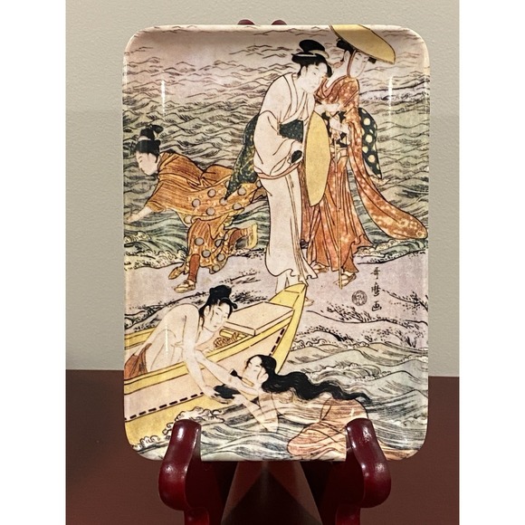 Melamine Vanity Trinket Tray RDE Imports Repro Kitagawa Utamaro Abalone Divers - Picture 2 of 5